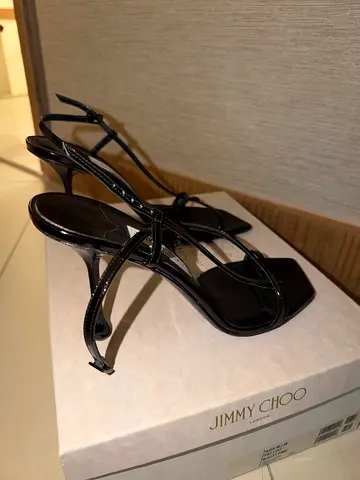 Black patent strappy heeled sandals (women's) - excellent condition