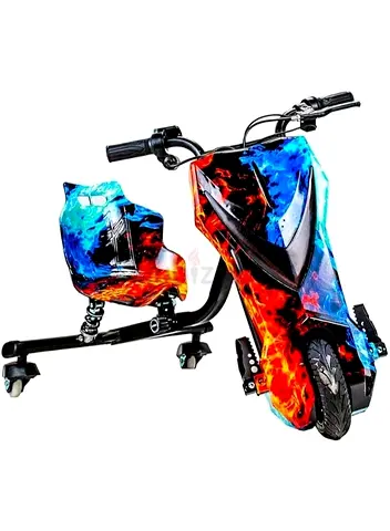 Electric Drift Trike Scooter with Flame Graphic — Single Seat Kids Ride-On
