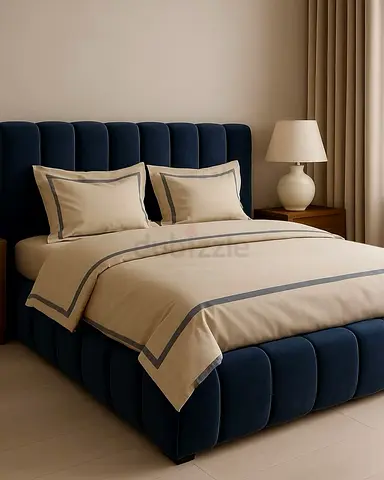 Velvet Upholstered Bed Frame – King Size (Dark Blue)