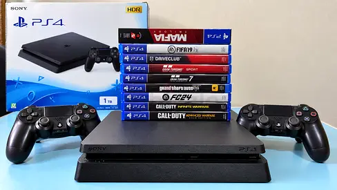 PS4 Slim 1TB + 2 Controllers + 11 Games + Original Box | Full Bundle