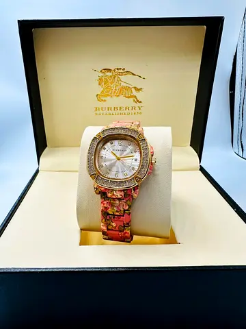Burberry Ladies Watch – Gold Tone | Crystal Bezel | Floral Bracelet