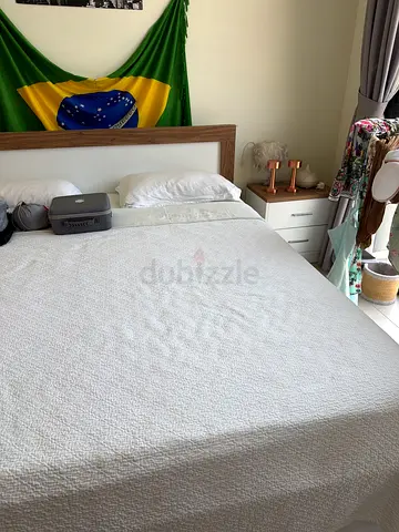 King size bed frame with headboard NO mattress (good condition) 2 side tables and dresser 500
