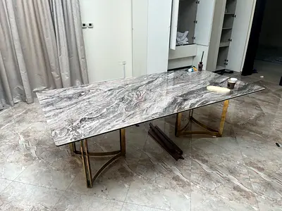 Marble-top Coffee Table with Gold Metal Frame