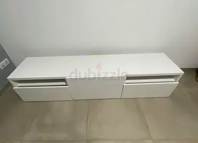 Low white TV unit / media console with drawers