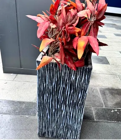Tall Decorative Outdoor Planter with Textured Black & White Finish