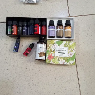 Assorted essential oils and aromatherapy oil set and colors - mixed scents/colors for candles