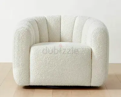 White Bouclé Accent Armchair — Cozy Modern Club Chair