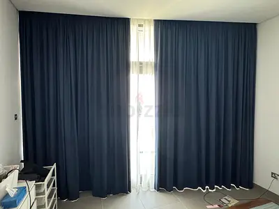 Dark blue blackout curtains - full length, ready to hang