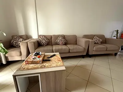 Beige 3-Seater Sofa with Matching Armchairs - Good Condition