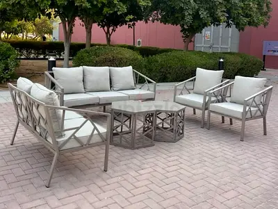 Beautiful Beige 7-Seater  Beige Outdoor Garden Sofa Set with 2 tables
