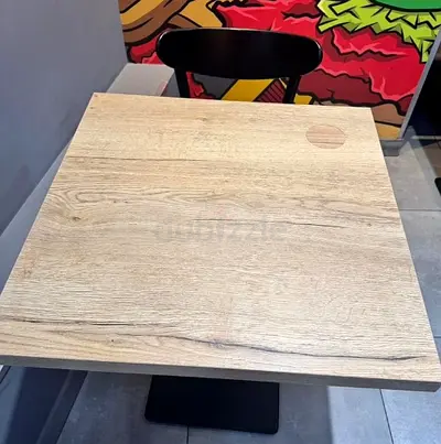 Small square wooden cafe table with metal base - light oak finish