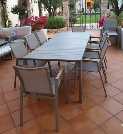 High Quality 8 Seater Outdoor Aluminum Dining Chairs and Table Set