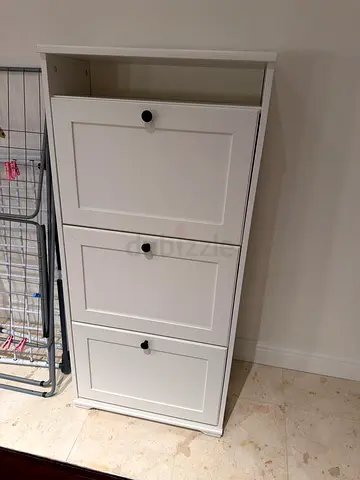 White 3-Door Storage Cabinet / Shoe Cabinet in Good Condition