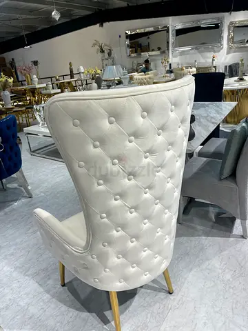 White Button-Tufted Accent king Chair with Gold Legs