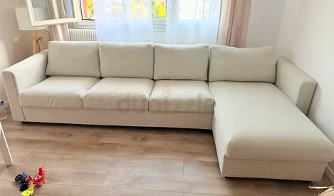 Light beige L-shaped fabric sofa 4 seater with chaise storage  vimle