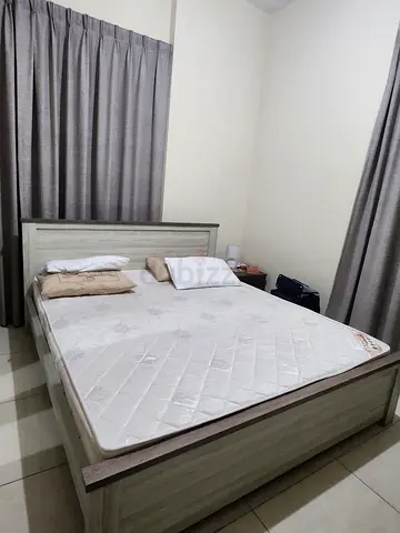 Queen size wooden bed frame with mattress - very good condition