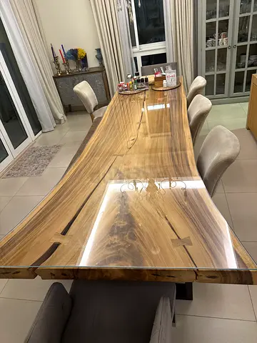 Solid Wood Live Edge Dining Table with Butterflies - Seats 8