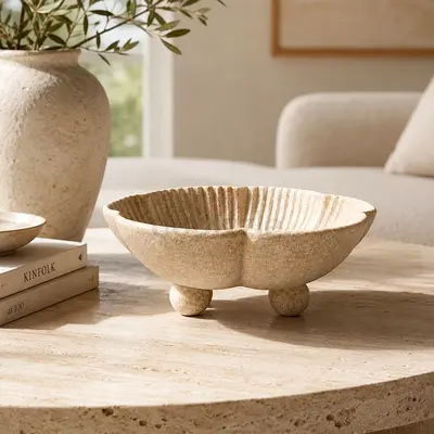 Decorative Stone-Look Centerpiece Bowl on Feet