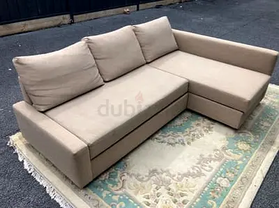 Beige L-shaped Corner Sofa Bed a with Chaise - Good Condition