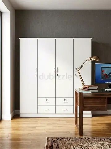 White 4-Door Wardrobe with Drawers – brand new