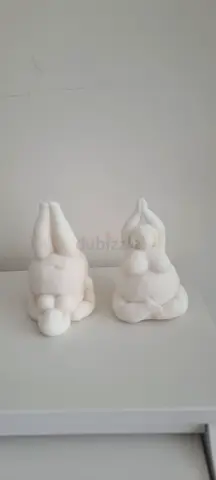 Pair of Small White Candle Female Figure Sculptures