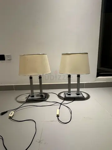 Pair of bedside table lamps with cream shades, good working condition