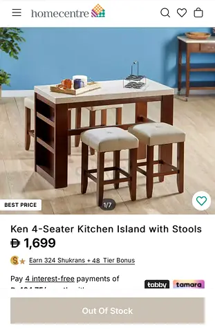 Ken 4-seater kitchen Island with stools (130x60x90 cm )