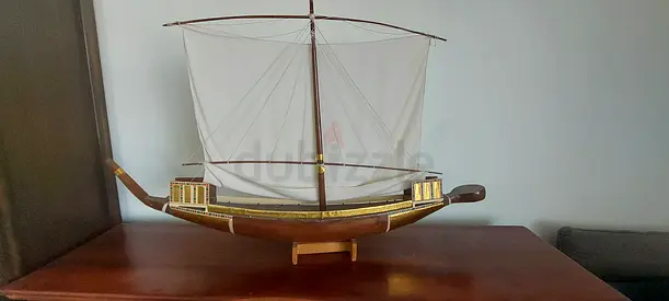 Handmade  Big Wooden Dhow Model with Fabric Sail & Handpainted- Decorative Collectible