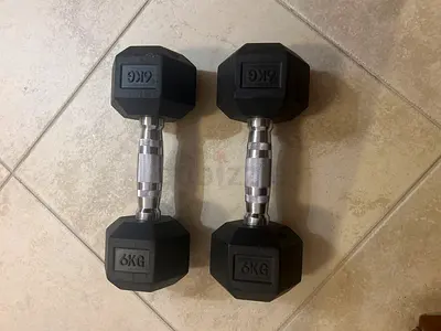 Pair of 6kg Hex Rubber Dumbbells - Good Condition