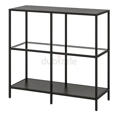 Slim Black Metal Console Table with Two Shelves