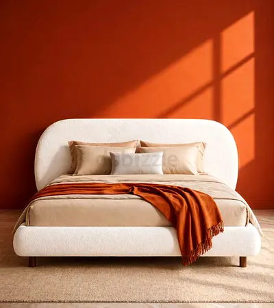 Modern upholstered queen bed 160*200 - cream-Free Delivery