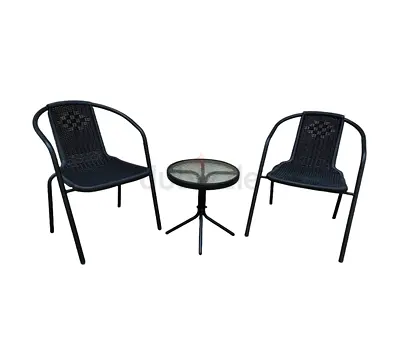3-piece Outdoor Bistro Set – 2 Chairs + Side Table, Black