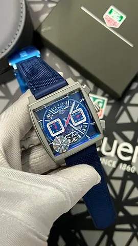 TAG Heuer Monaco-style Square Chronograph Watch - Blue Dial, NATO Strap