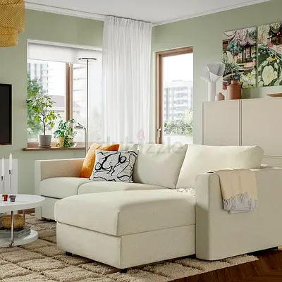 Beige L-shaped Sofa with Chaise — Comfortable Corner Couch