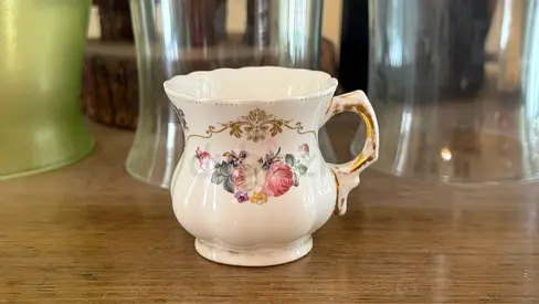 Vintage Floral Porcelain Teacup with Gold Trim