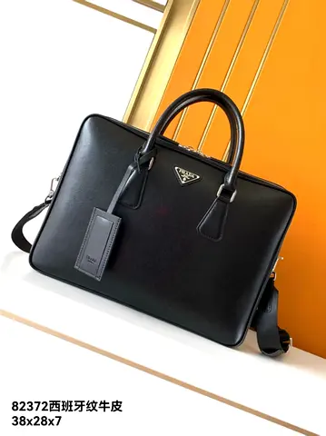 Prada Black Leather Briefcase with Detachable Strap