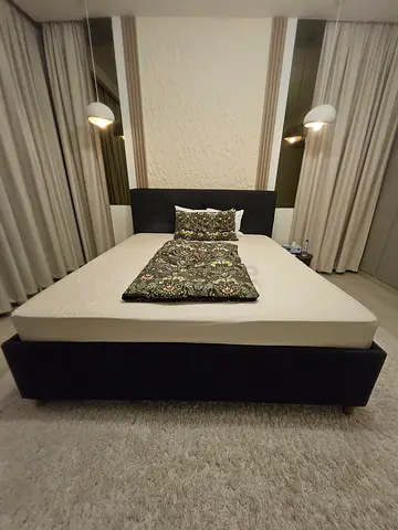 King size upholstered bed frame with mattress - modern, good condition