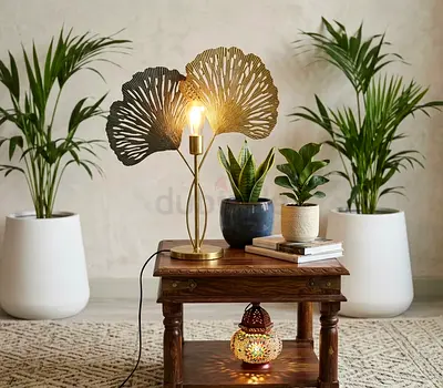 Home centre - Brass Leaf Decorative Table Lamp — Modern Accent Light