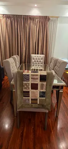 Mirror Top Dining Table with 6 Upholstered Chairs - Good Condition