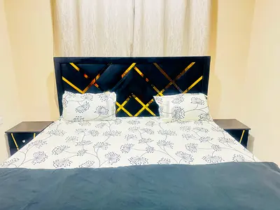 King Size Bed Set with Mattress & 2 Side Tables - Excellent Condition