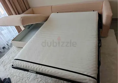 Beige Sofa Bed with Pull-Out Mattress - Good Condition vimle