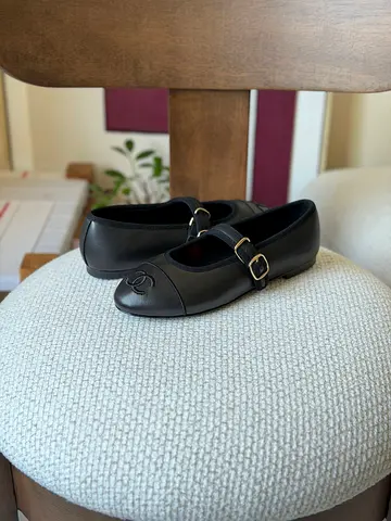 Chanel Black Mary Jane Flats with Gold Buckles - Size 36 to 42
