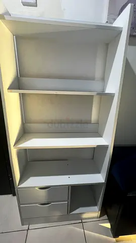 White 4-Shelf Bookcase with 2 Drawers - Very Good Condition