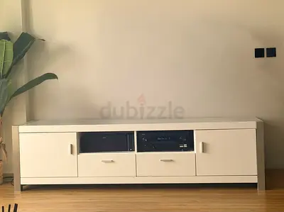 White low TV cabinet / media console with storage - minimal design