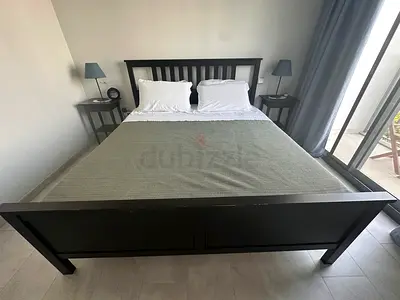 Dark Wood Queen Bed Frame with Headboard and Footboard without mattress