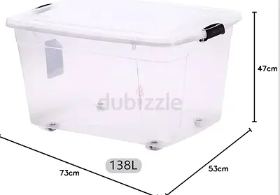 2 x Transparent 120L Plastic Storage Box with Wheels and Lid