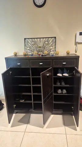 Dark Wood Shoe Cabinet with Drawers — Good Condition