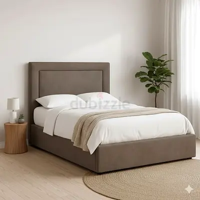 Upholstered Double Bed with Headboard - Neutral Taupe