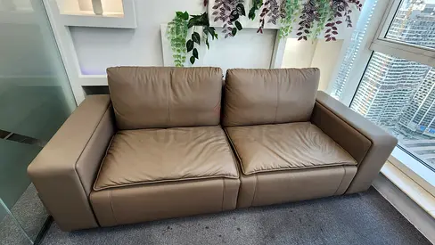 Genuine leather 3-seater sofa - light brown, good condition