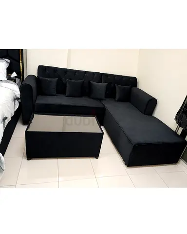 Get the brand new black color L shape sofa wirh table and pillows you can get from us